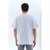 Unisex Oversize Taşlı Bisiklet Yaka T-Shirt - Beyaz