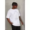 Unisex Oversize Taşlı Bisiklet Yaka T-Shirt - Beyaz
