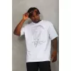 Unisex Oversize Taşlı Bisiklet Yaka T-Shirt - Beyaz