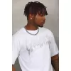 Unisex Oversize Taşlı Bisiklet Yaka T-Shirt - Beyaz