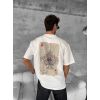 Ön Ve Arka Baskılı Oversize Bisiklet Yaka T-shirt - Beyaz