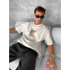 Ön Ve Arka Baskılı Oversize Bisiklet Yaka T-shirt - Beyaz