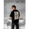 Ön Ve Arka Baskılı Oversize Bisiklet Yaka T-shirt - Siyah