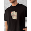 Ön Ve Arka Baskılı Oversize Bisiklet Yaka T-shirt - Siyah