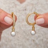 Lucky Life Gümüş Zirkon Taşlı Gold Halka İnci Küpe