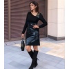 Lucky Life Kadın Uzun Kollu Asimetrik Yaka Süet Ve Deri Mini Boy Elbise