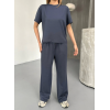 Lucky Life Kadın Yumuşak Dokulu Kumaş Kısa Kollu Bluz Rahat Pantalon Ikili Takım- Füme