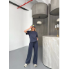 Lucky Life Kadın Yumuşak Dokulu Kumaş Kısa Kollu Bluz Rahat Pantalon Ikili Takım- Füme