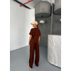Lucky Life Kadın Yumuşak Dokulu Kumaş Kısa Kollu Bluz Rahat Pantalon Ikili Takım- Kahverengi