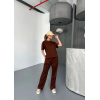 Lucky Life Kadın Yumuşak Dokulu Kumaş Kısa Kollu Bluz Rahat Pantalon Ikili Takım- Kahverengi