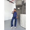 Lucky Life Kadın Yumuşak Dokulu Kumaş Kısa Kollu Bluz Rahat Pantalon Ikili Takım- Lacivert