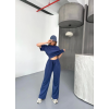 Lucky Life Kadın Yumuşak Dokulu Kumaş Kısa Kollu Bluz Rahat Pantalon Ikili Takım- Lacivert