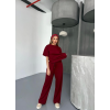 Lucky Life Kadın Yumuşak Dokulu Kumaş   Kısa Kollu Bluz Rahat Pantalon Ikili Takım- Bordo