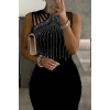 Lucky Life Kadın Omuz çoklu Askılı önü Taş Işlemeli Balık Kesim Janjan Krep Maxi Boy Elbise