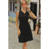 Lucky Life Kadın V Yakalı önden Düğme Detay Beli Lastikli Keten Kısa Elbise