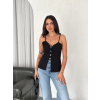 Lucky Life Kadın Dekolte Deraylı Bluz Crop - Siyah