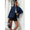 Lucky Life Kadın Yaka Siyah Garni Pul Payet Taşlı Oversize Denim Ceket