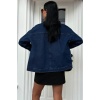 Lucky Life Kadın Yaka Siyah Garni Pul Payet Taşlı Oversize Denim Ceket