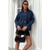 Lucky Life Kadın Yaka Siyah Garni Pul Payet Taşlı Oversize Denim Ceket