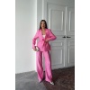 Pembe Lucky Life Kadın Beli Kuşaklı Ceket Ve Pantolon Parlak Takım