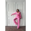 Pembe Lucky Life Kadın Beli Kuşaklı Ceket Ve Pantolon Parlak Takım