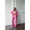 Pembe Lucky Life Kadın Beli Kuşaklı Ceket Ve Pantolon Parlak Takım