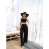 Lucky Life Kadın Keten Gi̇peli̇ Crop Ve Pantolon İki̇li̇ Takim