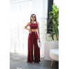 Lucky Life Kadın Keten Gi̇peli̇ Crop Ve Pantolon İki̇li̇ Takim