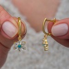 Lucky Life Gümüş Mavi Taşlı Gold Çiçek Kadın Küpe