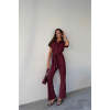 ÇİZGİLİ POLYVİSKON BLUZ - PANTOLON TAKIM - Bordo