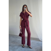 ÇİZGİLİ POLYVİSKON BLUZ - PANTOLON TAKIM - Bordo