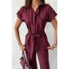 ÇİZGİLİ POLYVİSKON BLUZ - PANTOLON TAKIM - Bordo