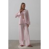 Çzgili Bağlamalı Pantolon Takım - Pembe