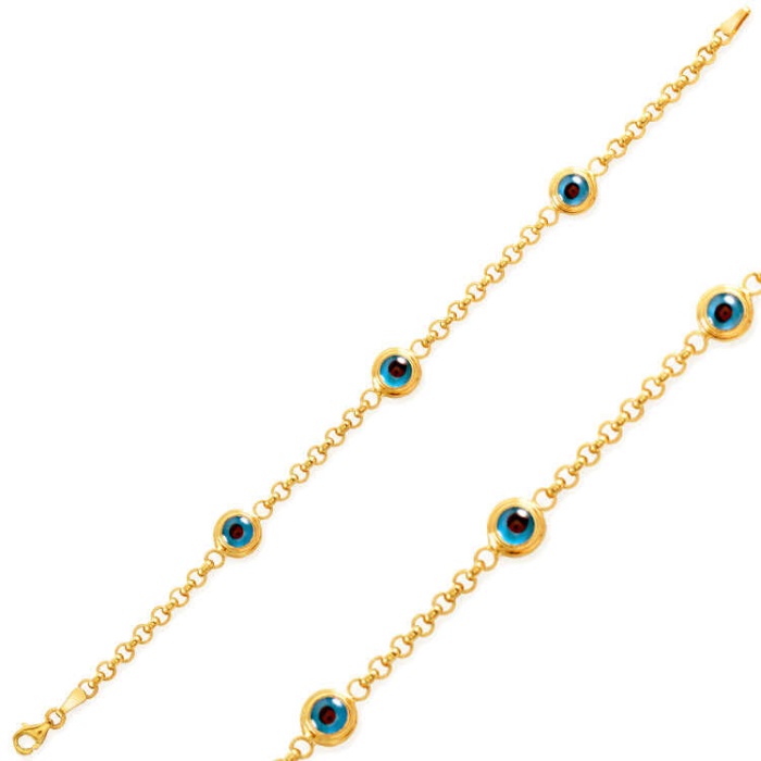 Lucky Life 925 Ayar Gumuss  Gold Nazar Boncuklu Bayan Bileklik