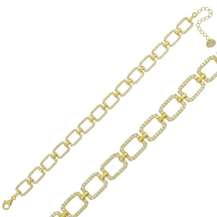 Lucky Life 925 Ayar Gumuss  Gold Kare Taşlı Bayan Bileklik