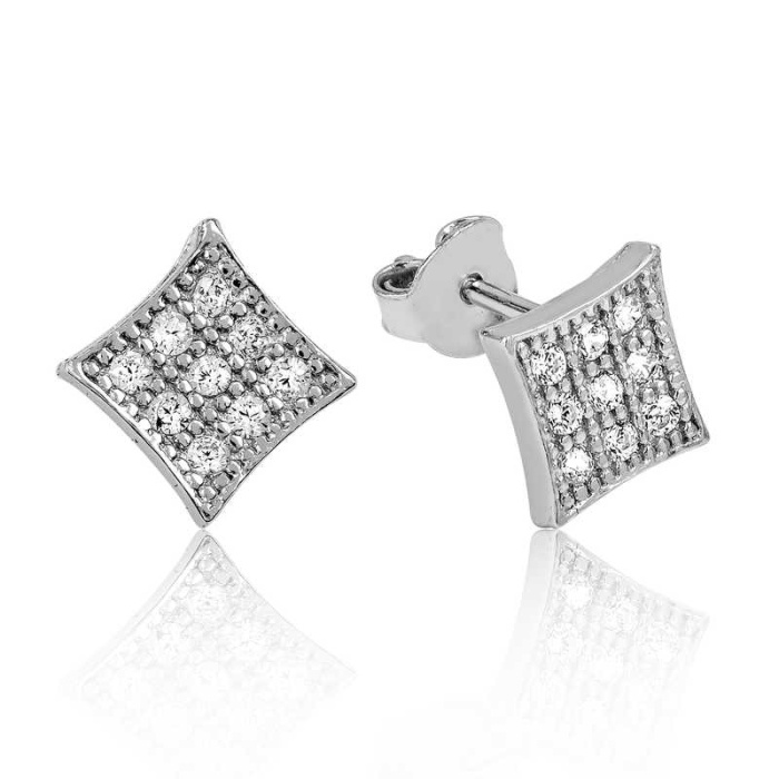 Lucky Life 925 Ayar Gumuss  Beyaz Taşlı Kare Çivili Küpe