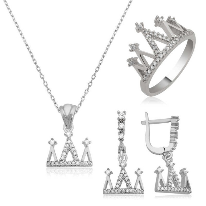 Lucky Life 925 Ayar Gumuss  Kraliçe Tacı Bayan Set