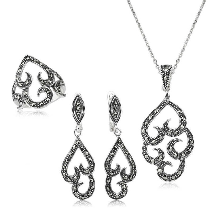 Lucky Life 925 Ayar Gumuss  Markazit Taşlı Bayan Set