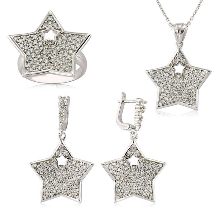 Lucky Life 925 Ayar Gumuss  Zirkon Taşlı Yıldız Bayan Set