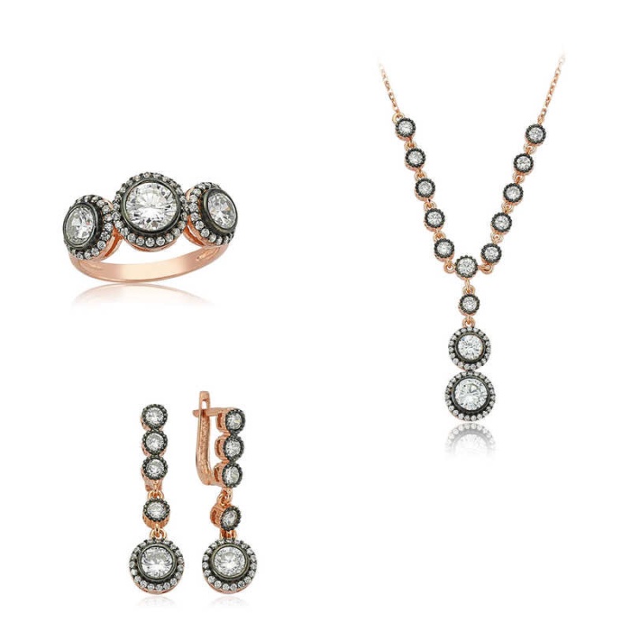 Lucky Life 925 Ayar Gumuss  Beyaz Taşlı Bayan Set