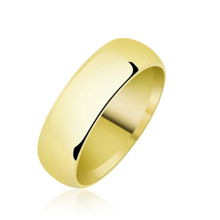 6 mm Düz Bombeli Gold Lucky Life 925 Ayar Gumuss  Alyans