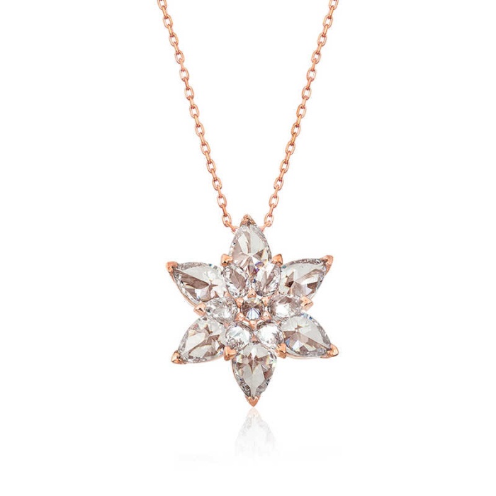 Lucky Life 925 Ayar Gumuss  Rose Beyaz Lotus Çiçeği Kolye