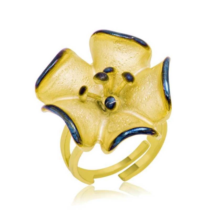Lucky Life 925 Ayar Gumuss  Gold Sarı Çiçek Bayan Yüzük