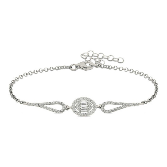 Lucky Life 925 Ayar Gumuss  Rodyum Oval Baget Bileklik