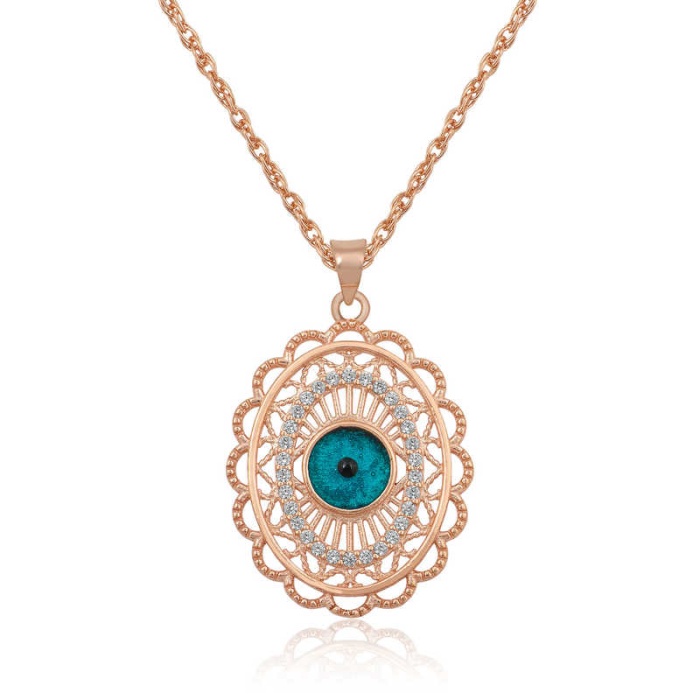 ​Lucky Life 925 Ayar Gumuss  Rose Oval Nazar Bayan Kolye