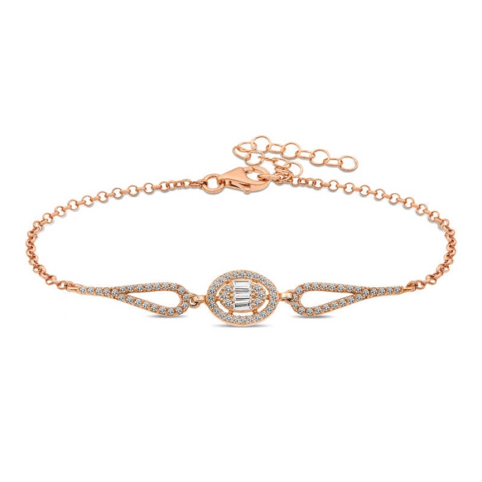 Lucky Life 925 Ayar Gumuss  Rose Oval Baget Bileklik