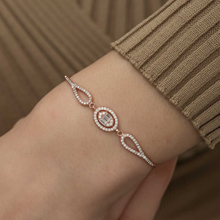 Lucky Life 925 Ayar Gumuss  Rose Oval Baget Bileklik