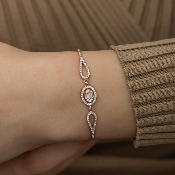 Lucky Life 925 Ayar Gumuss  Rose Oval Baget Bileklik