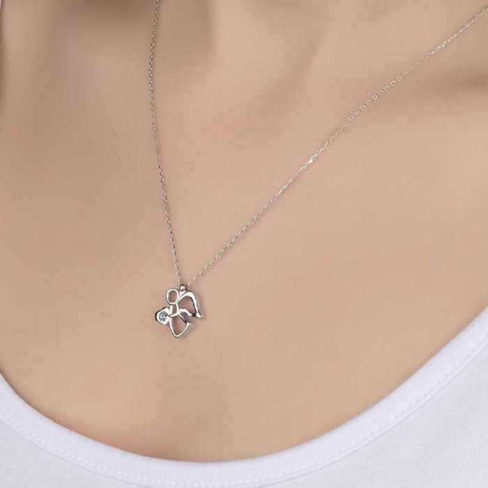 Swarovski Taşlı Lucky Life 925 Ayar Gumuss  Melek Bayan Kolye