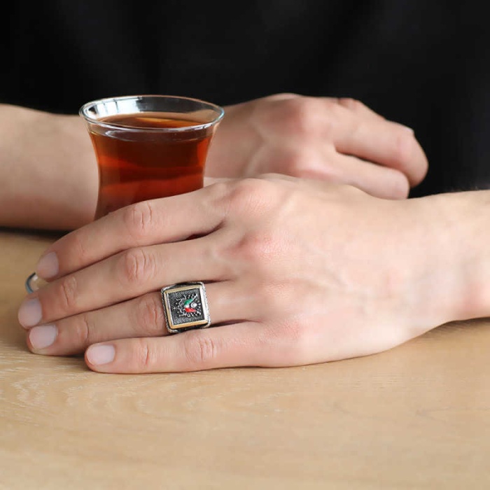 Lucky Life 925 Ayar Gumuss  Osmanlı Devlet Armalı Erkek Yüzük